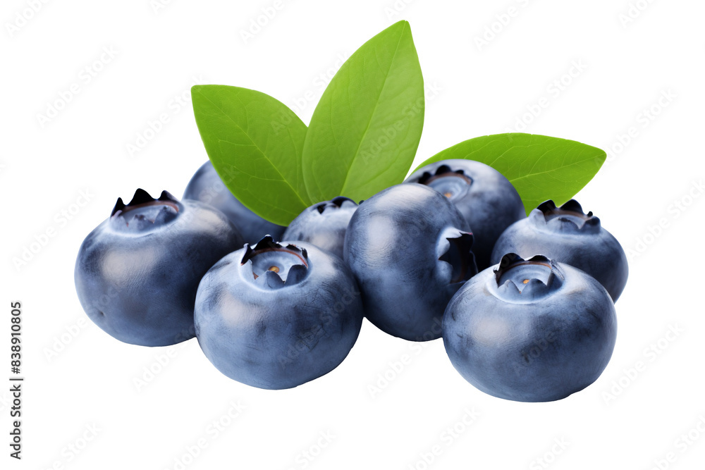 Poster a group of blueberries with leaves