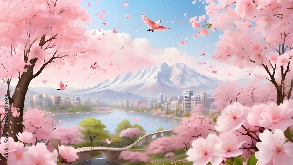 Poster step into a world of spring bliss with this captivating natural background adorned with the soft pin