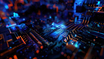 Abstract Digital art background wallpaper computer technology banner concept red and blue theme