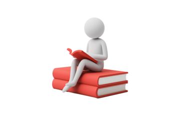 a person sitting on a stack of books