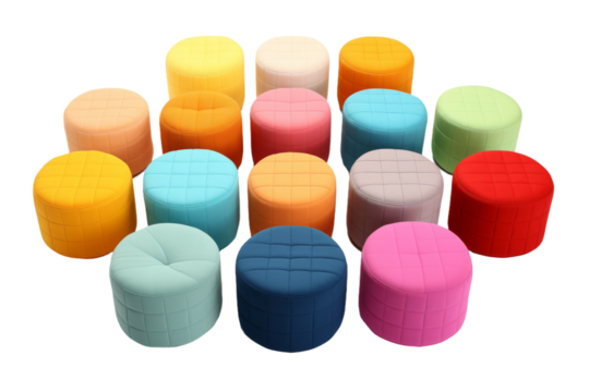 Rainbow Stools Symphony on a White or Clear Surface PNG Transparent Background.