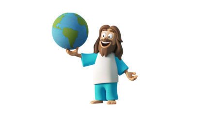 a cartoon character holding a globe