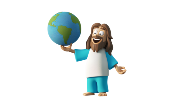 a cartoon character holding a globe