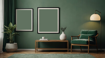 3d rendering empty poster with sage green  room design