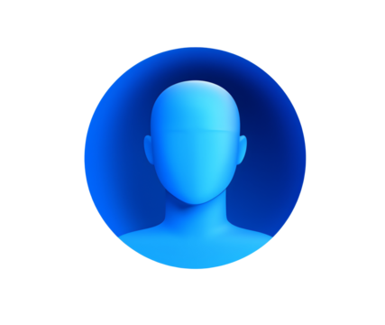 a blue head in a circle