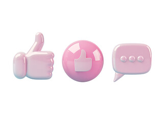 Fototapeta premium a group of pink thumbs up and speech bubbles
