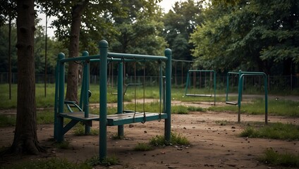 A nostalgic reflection on a deserted playground, now silent and overgrown with memories ai_generated