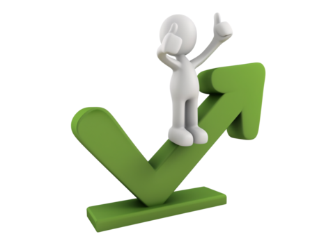 a cartoon character standing on a green check mark