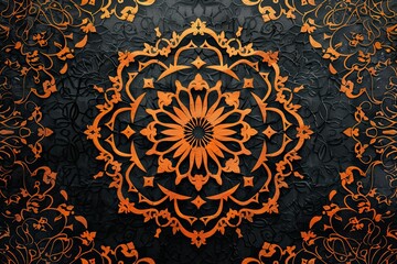 beautiful black and orange desktop wallpaper background by islamic elegant ornament with soft light 
