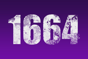 flat white grunge number of 1664 on purple background.	