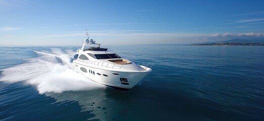 Luxury speed boat cruising on the ocean. Yacht on the sea
