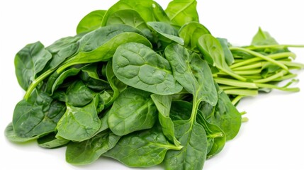 Fototapeta premium bunch of fresh spinach leaves isolated on white background, nature concept for designer 