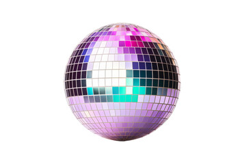 Sparkling Cosmos: Disco Ball Illuminated on White Canvas on a White or Clear Surface PNG Transparent Background.