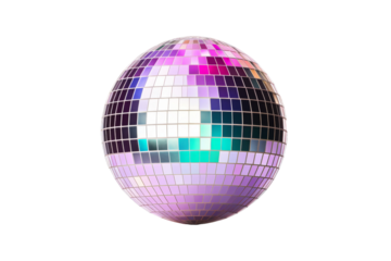 Sparkling Cosmos: Disco Ball Illuminated on White Canvas on a White or Clear Surface PNG Transparent Background.