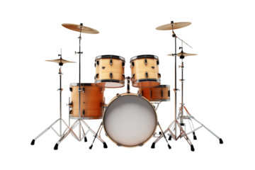 Rhythmic Reverie: Drum Set Awakens on a White or Clear Surface PNG Transparent Background.