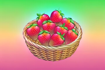 round woven with strawberries,strawberries in basket,strawberries,rattan,fresh fruit,red fruit,bamboo basket,rattan basket,round woven,woven basket