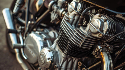 Fototapeta premium Close-Up View of a Modern Motorbike Engine Components