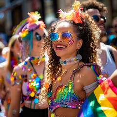 Obraz premium pride parade featuring diverse participants and vibrant colors