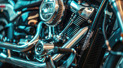 Close-Up View of a Modern Motorbike Engine Components