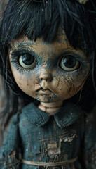 Vertical recreation of a deteriorated sad a toy doll