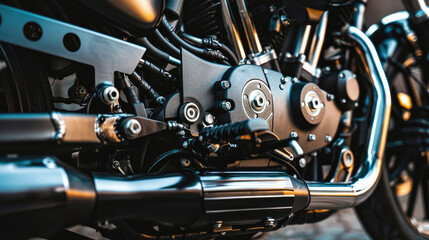 Close-Up View of a Modern Motorbike Engine Components