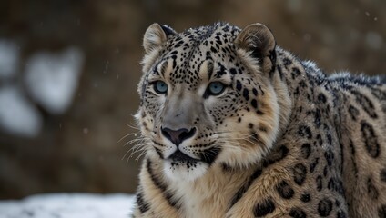 Fototapeta premium : The intricate patterns adorning the sleek fur of a prowling snow leopard