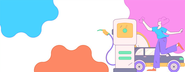 Vector Internet operation hand-drawn illustration of people getting discounts for refueling their cars
