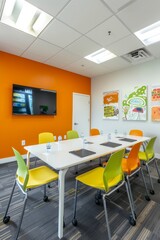 Professional Photography of a development meeting room equipped with dual monitors and ergonomic chairs for enhanced collaboration,Generative AI