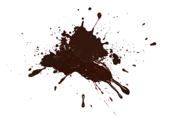 Dark chocolate splatters on a white background