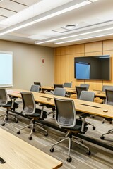 Professional Photography of a development meeting room equipped with dual monitors and ergonomic chairs for enhanced collaboration,Generative AI