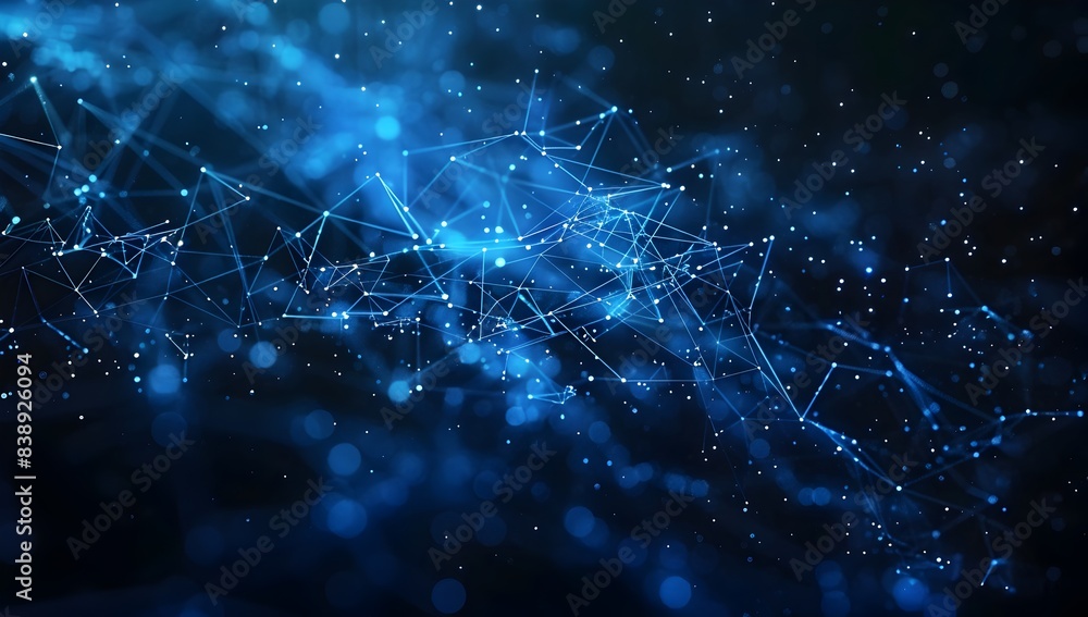 Aufkleber abstract background with glowing blue lines and dots forming a network of connections on a dark back