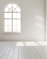 Empty white room with lights and shadows of window mock up