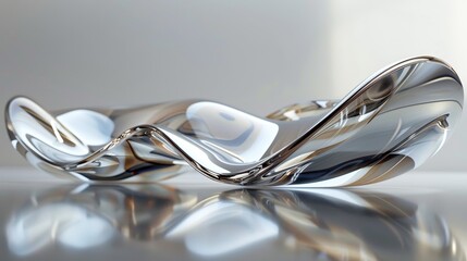 A contemporary 3D rendering of luxury products with futuristic materials such as liquid metal alloys and transparent ceramics, presented in a sleek studio shot with clear copy space