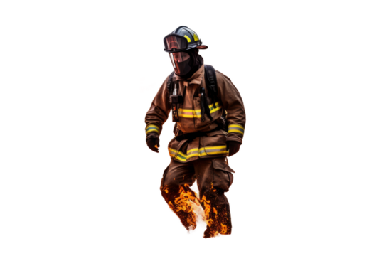 Daring Firefighter Soars With Grace on a White or Clear Surface PNG Transparent Background.