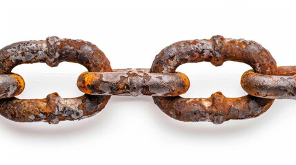 rusty metal chain link isolated on white background.