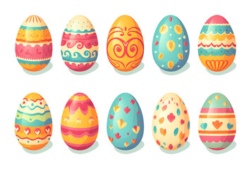 Set of colorful flat design doodle Happy Easter Eggs vector illustrations of bunnies, rabbits icons, decorated with flowers