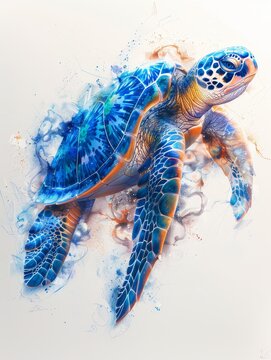 Sea turtle tattoo showcases intricate shell details and vibrant colors against a plain white backdrop