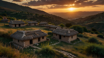 Thatched Roofs in the Golden Hour