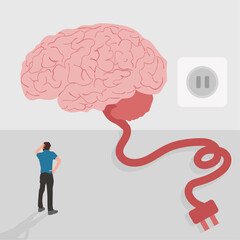 mental health man standing confused unplugged brain illustration