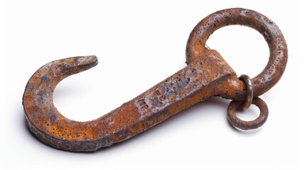 rusty old hook on isolated white background, Material work concept for designer