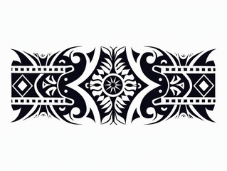 Tribal tattoo design features bold lines, symmetrical patterns on a plain white background