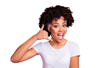 Close up photo beautiful amazing she her dark skin mulatto brunette model lady arm hand near ear...