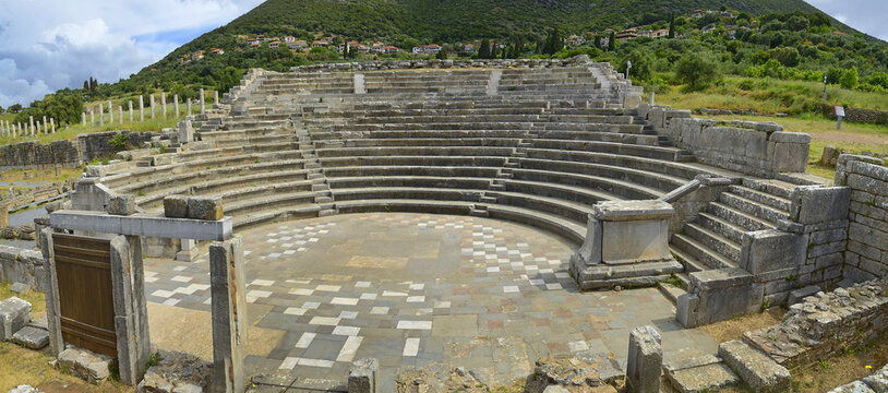 Ekkleseiasterion of the Sanctuary of Asclepios - The archaeological site of Ancient Messene, Peloponnese, Greece. Ancient Messene was founded in 369 BC. UNESCO World Heritage Site tentative list