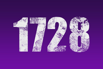 flat white grunge number of 1728 on purple background.	