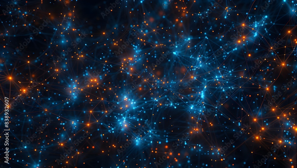 Aufkleber abstract background with glowing blue lines and dots forming a network of connections on a dark back
