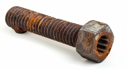rusty old bolt on isolated white background, Material work concept for designer