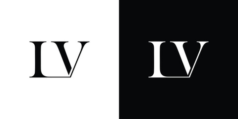 Abstract serif letter LV logo in black and white color for beauty and wedding design logo vector inspiration
