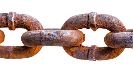 Fototapeta premium rusty old chain link on isolated white background, Material work concept for designer