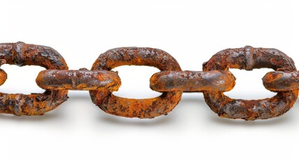 rusty old chain link on isolated white background, Material work concept for designer