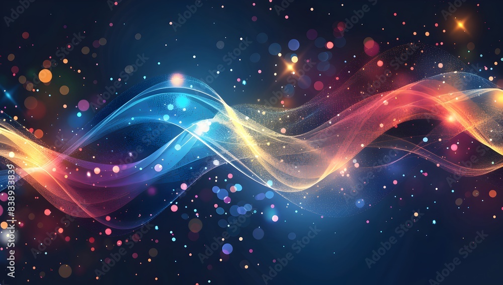 Poster abstract digital wave background with glowing particles and data visualization elements, ai technolo